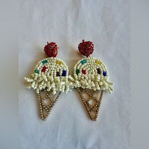 Beaded Ice Cream Cone with Cherry On Top Earrings